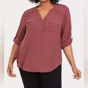 Torrid Harper Georgette Pullover  3/4 Sleeve Deep Blush